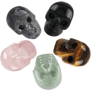 1 Inch Assorted Crystal Skull Sculpture Set of 5, Hand Carved Gemstone Statue